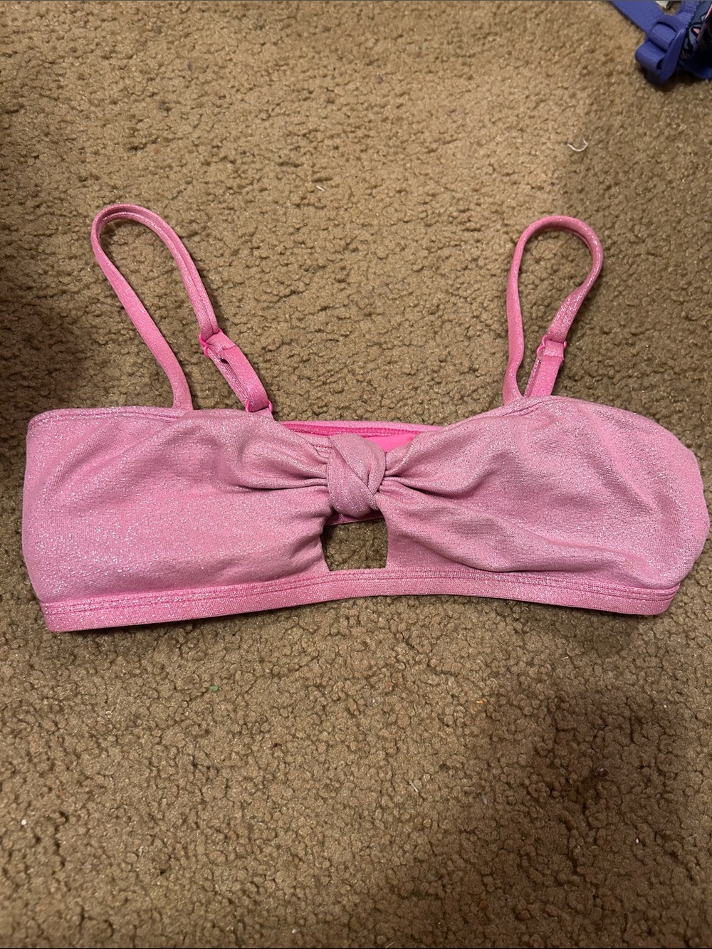 Kids Sparkle Pink Knot-Front Swim Top